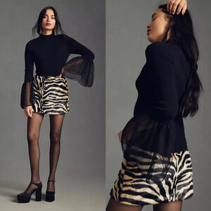 Anthropologie Tulle-Cuffed Sweater in Black Size XXS NWT $118